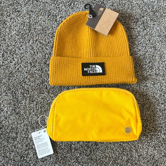 The North Face Mustard Yellow Beanie and Lululemon belt bag Set - Picture 1 of 1